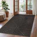 Lahome Neutral Geometric Outdoor Rug, 5x7 Black Living Room Dining Room Rug Indoor Outdoor Carpet, Farmhouse Rhombus Non Slip Non Shedding Carpet for Patio Deck Office Classroom