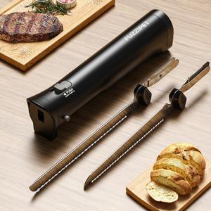 Fuzzipet Cordless Electric Knife, Electric Bread Knife with 4 Stainless Steel Blades, Electric Cutting Knife for Cutting Meats, Fish, Poultry, Bread, Cheese & More (Black)