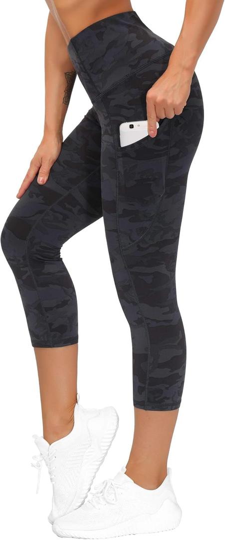 THE GYM PEOPLE Thick High Waist Capris Yoga Pants with Pockets, Tummy Control Workout Running Yoga Leggings for Women (XX-Large, Z-capris Camo)