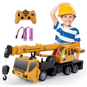 Remote Control Crane Truck Toy for Boys - 2.4G Large RC Crane Truck with Light & Sound, 6 Channel Construction Toy with 2 Batteries, Tractor Toy Birthday for Kids 3-8 Years Old