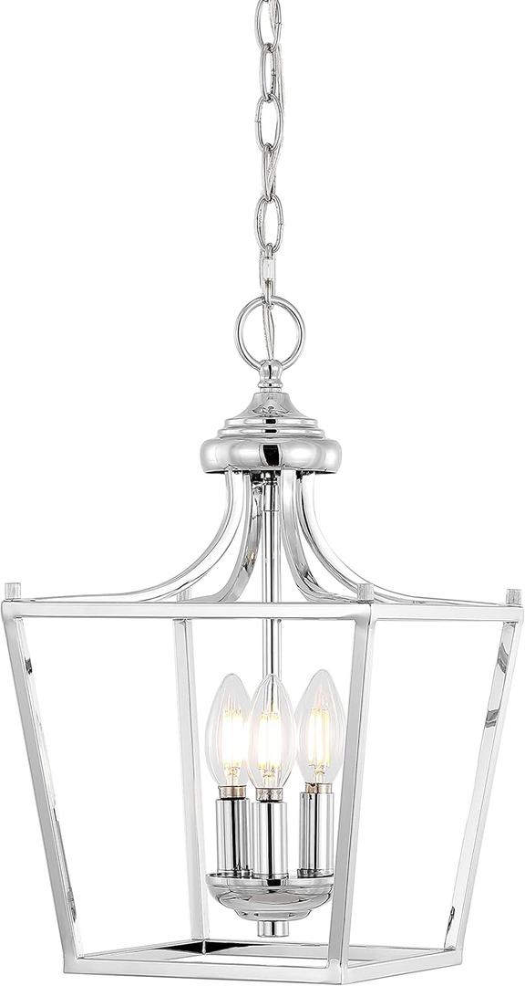 JONATHAN Y JYL7560B Camden 10" 3-Light Iron Classic Midcentury Pendant Lantern Rustic Transitional Dining Room Living Room Kitchen Foyer Bedroom Hallway, Chrome
