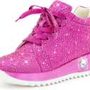 Women's Fashion Glitter Sneakers Platform Wedge Shoes Sparkly Rhinestone High Top Sneakers Trendy Sequin Shoes Wedding Bride Dress (8.5, Pink)