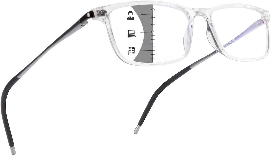 SKYOAK Top is not 0 Superior Progressive Multifocus Reading Glasses Men Aluminum Arm TR90 Blue Light Blocking Multifocal Spring Hinge(approx 3ft)+2.5 Clear