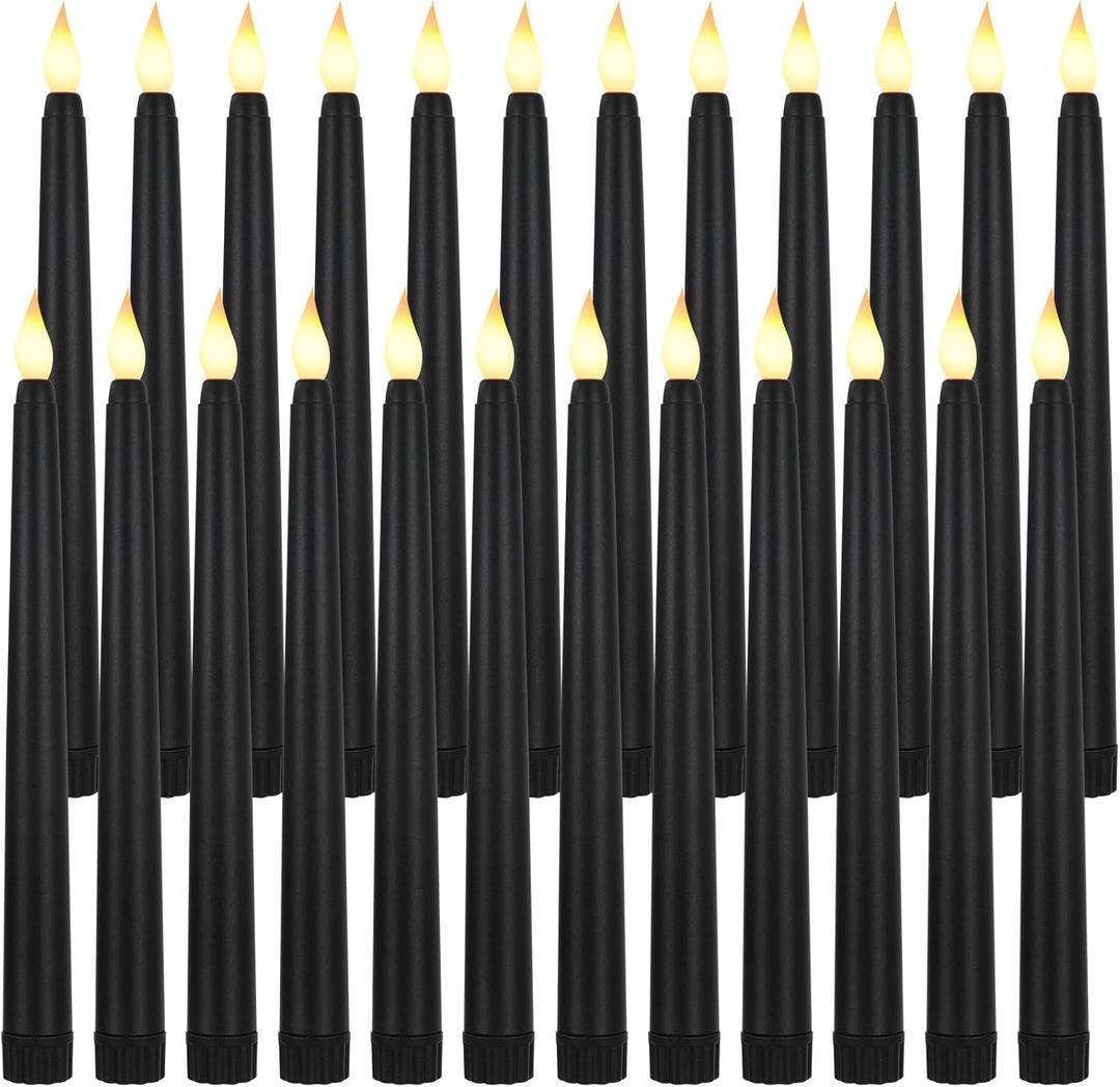 Baquler 24 Pcs 8.5 Inch Black LED Flameless Taper Candles Bulk Battery Operated Taper Candles Flickering Candlesticks for Wedding Church Holiday Table Decoration