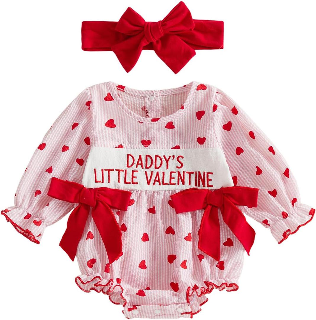 Baby Girl Valentines Outfit Newborn Girl Daddys Little Valentines Bubble Romper Onesie Cute Spring Clothes (0-3 Months)