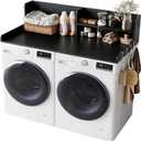 2-Tier Washer Dryer Countertop with Shelves & Metal Hooks, 54" W x 27.5" D Large Laundry Topper for Room Organization & Folding Clothes & Storage(Black)