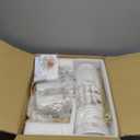 AMZASA Farmhouse Chandelier, 5-Lights Visual Comfort Gold Light, Muted Gold with White Fabric Shade, Linear Island Lighting Fixture for Kitchen, Dining Room