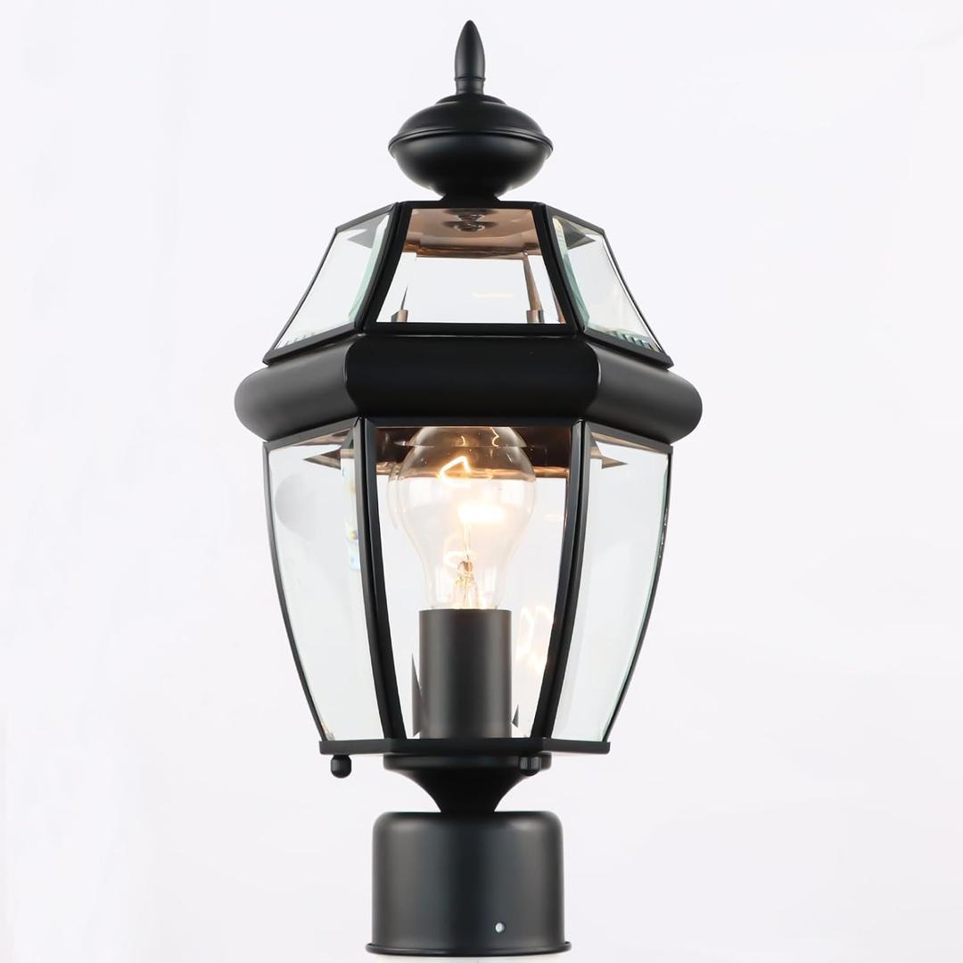 Kalium Outdoor Post Lights, 15" Lamp Post Light Fixture Waterproof Aluminum Housing with Glass, E26 Base Matte Black Lamp Posts Outdoor Lighting for Garden Patio Pathway Walkway Pole not Included