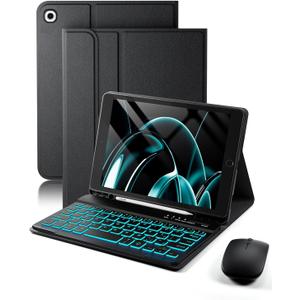 SAMTUNK for iPad mini 5 (2019) & Mini 4 (2015) Case with Keyboard for iPad mini 5th 4th Generation 7.9" - 7 Colors Backlit Keyboard Case - Built in Pencil Holder with Mouse - Black