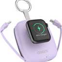 Small Portable Charger 5000mAh,iWatch Wireless Charger Mini Power Bank with Built-in Cable,Travel Keychain Charger for Apple Watch 11/10/9/8/Ultra/7/6/Se/5/4,iPhone 17/16/15/14/13/12,Android Phone (purple)