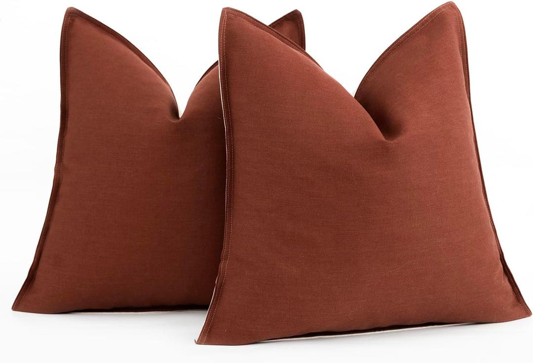 Foindtower Set of 2 Decorative Cotton Linen Throw Pillow Covers Soft Modern Farmhouse Cushion Case Cozy Neutral Accent Pillowcase for Couch Sofa Bed Living Room Home Decor, 2020 Inch Rust Red