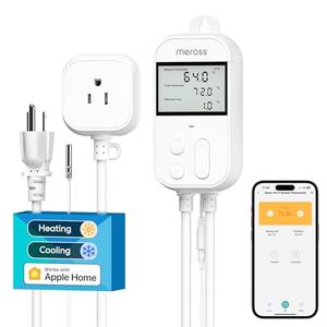 meross Smart Temperature Controller 15A 1800W, Smart Wi-Fi Thermostat Controlled Outlet Plug Works with Apple Home, Alexa, Google Home for Heating Cooling Homebrew Fermentation Reptiles Greenhouse