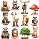 FYSUIMU 12Pcs Forest Animal Wood Table Sign Cute Woodland Animal Wooden Cutouts with Base Tiered Tray Decor for Farmhouse Birthday Baby Shower Home School Office