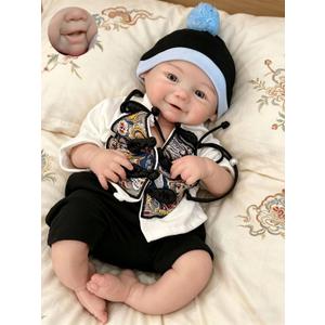Gileutay 18-inch Soft Full Body Silicone Baby Doll Girl Open Mouth Realistic Reborn Dolls that Look Real Newborn Babies Handmade Toy for Toddler