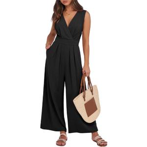 ANRABESS Women Jumpsuits Sleeveless V Neck Elegant Dressy Casual Backless One Piece Pants Romper 2025 Summer Outfits (Medium, Black)