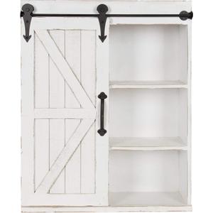 Kate and Laurel Cates Modern Farmhouse Decorative Wood Wall Storage Shelving Cabinet with Sliding Barn Door, Rustic White (22x28)