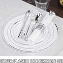 350PCS Silver Plastic Plates Dinnerware Set, Thanksgiving Disposable Plates, 50 Dinner and 50 Dessert Plates, 50 Pre Rolled Napkins with Silverware and 50 Cups for Party and Wedding