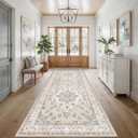 4x10 Wide Hallway Runner Rug: Washable Vintage Runner Rug with Non Slip Backing Low Pile Carpets for Kitchen Bathroom Stain Resistant Carpet for Entry Living Room Dining Room Thin Floor Mat 4x10 Beige