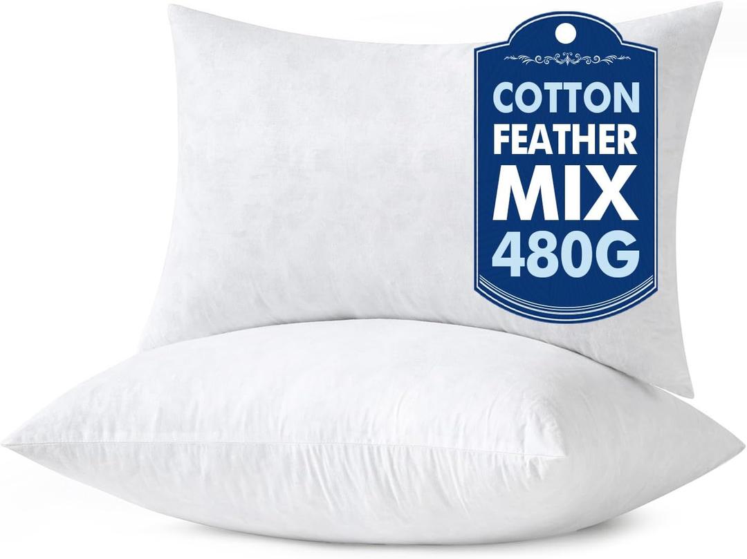 MIULEE Pillow Inserts 12x20 Inch Set of 2, Feather Mix Polycotton with Cotton Fabric Rectangle Decorative Throw Pillows for Couch Bed Sofa