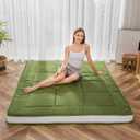 MAXYOYO Futon Mattress, Padded Japanese Floor Mattress Quilted Mattress Topper, Extra Thick Folding Sleeping Pad Breathable Floor Lounger Guest Couch for Camping, Green, Full