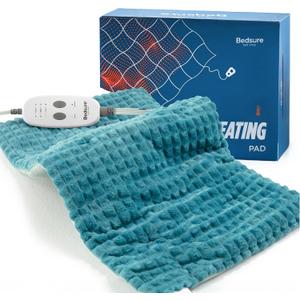 Bedsure Back Heating Pad for Neck and Shoulders, Weighted Heated Pad with Vibration, FSA Eligible Items, Birthday Gifts for Women Men Mom Men, Auto Shut Off, 5lbs 12" x 24", Teal