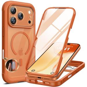 Miracase for iPhone 17 Pro Max Case 6.9" Full-Body Phone Case with Built-in Glass Screen Protector& Full Camera Protector,[Magnetic with MagSafe] Drop Proof 17 ProMax Cover, Orange