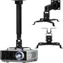 WALI Projector Mount Ceiling/Wall - Universal 3-in-1 Bracket with Extension Pole, Height Adjustable Holder for LCD/DLP Projectors, Supports up to 44lbs (PM-003-B), Black