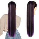 SEIKEA Ponytail Extensions Drawstring Long Straight Fake Pony Tail Natural Soft Clip in Hair Extension Synthetic Heat Resistant Hairpiece 28 Inch Black Brown with Purple Highlights (28 Inch 155G (Pack of 1))