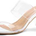 mysoft Clear Heels for Women Transparent Two Strap Block Chunky Square Heel Sandals Open Toe Slip On Sandals, Size 11