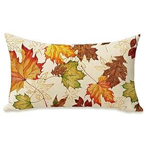Fahrendom Fall Maple Leaves Lumbar Decorative Rectangle Pillow Cover 12 x 20, Autumn Farmhouse Rustic Porch Patio Outdoor Pillowcase, Thanksgiving Seasonal Sofa Couch Cushion Case Home Decor
