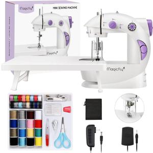 Magicfly Mini Sewing Machine with Extension Table, Dual Speed Portable Sewing Machine for Beginners with Light, Sewing Kit for Household Use, White