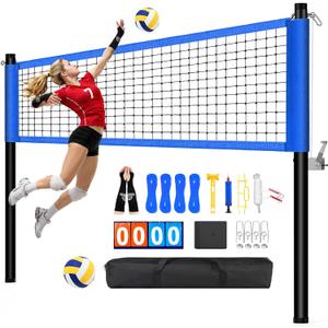 Volleyball Net Set for Backyard Outdoor Games, Heavy Duty No-Sag Portable Volleyball Net with Adjustable Poles, Volleyball & Carry Bag Included for Beach, Lawn & Family Fun