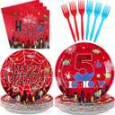 Grencian 96Pcs Cartoon Spider Birthday Party Decorations Red Blue Spider 5th Birthday Party Plates Disposable Super Theme Paper Tableware Set for Spider Kids 5 Year Old Supplies, Serves 24