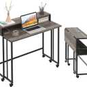 Gezen Folding Desk with Storage Shelf, Small Rolling Desk with Wheels, Mobile Sofa Side Table for Home Office Small Space, Dark Grey, 31.5"