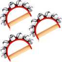 3 Pieces Red Christmas Sleigh Bells Jingle Gold Musical Instrument Wooden Handle Bells for Valentines(7 Bells)