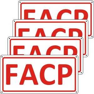 (4 Pack) FACP Signs, Metal FACP Sign - Fire Alarm Control Panel, 12 x 6 Inches FACP Signs for Door Aluminum Reflective Rust Free Weatherproof and Easy to Install (White)