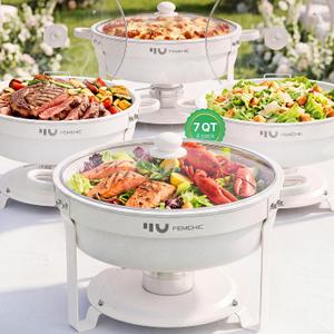 7QT White Chafing Dishes for Buffet, 4 Pack Maifanite-Coated Chafer