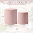 Royal Windsor Boucle Round Ottoman with Storage Set of 2,Small Foot Stool Ottoman for Living Room, Small Coffee Table,Vanity Stool with Storage for Bedroom, Pink, 14.8"D x 14.8"W x 17.3"H