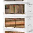 4 Tier Storage Bins with Lids 102QT - Stackable Containers with Wheels, Folding Boxes, Set of 25 (White)