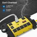 Heavy Duty Power Strip with USB, Workshop 8 Outlet Surge Protector 2700 Joules, Industrial Metal 15Amp Power Strip, 6FT Extension Cord and Wide Spaced. Yellow
