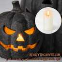 Halloween Decorations - Fall Decor - Black Handmade Terracotta Pumpkin Jack O' Lantern with Flameless Candle - Cute Farmhouse Table Centerpieces Decoration for Indoor Outdoor Front Porch