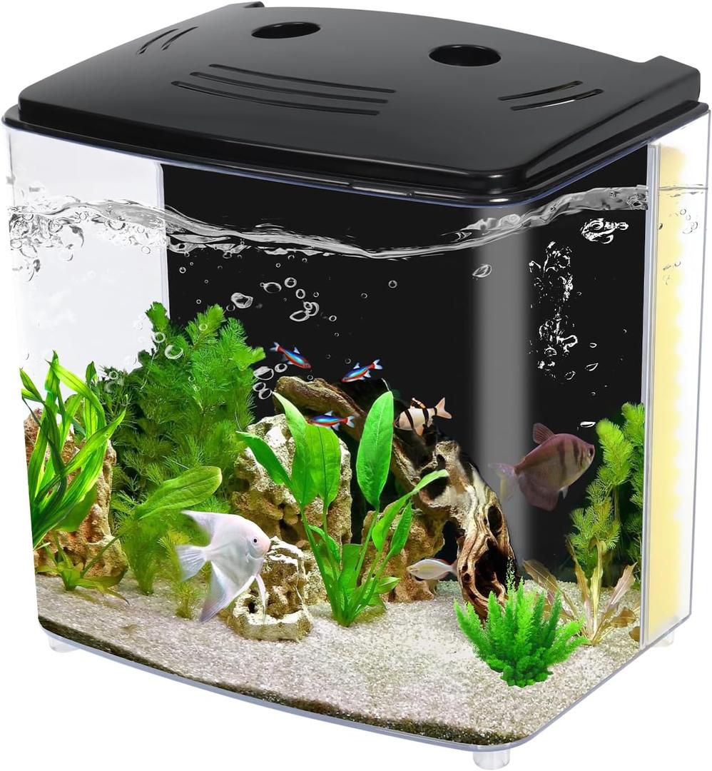 AQUANEAT Fish Tank, 1.2 Gallon Aquarium, Small Betta Fish Tank Starter Kit with LED Light and Water Filter Pump, Rectangular