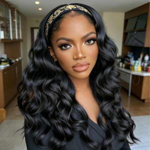 Wavy Headband Wig, Body Wave Headband Wigs for Black Women, No Lace Synthetic Half Wig, Wear and Go Glueless Wig, Soft & Natural as Human Hair
