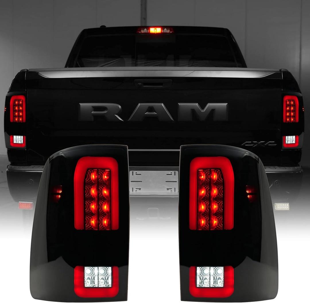 Upgrade LED Tail Lights Compatible with Dodge RAM 1500 2009-2018, Ram 2500 3500 2010-2018 Factory Halogen Taillight Models, Smoke Lens, 2PCS