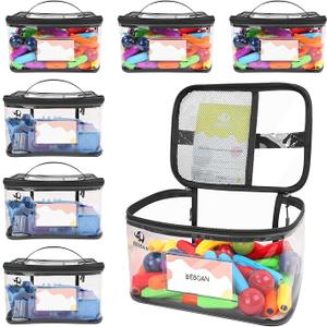 BEBOAN 6 Packs Storage Bags Organizer Jewelry Clothing Storage for Family Members, Travel Waterproof Container for Clutter and Other Little Items, Reusable Clear PVC Organizing Case Bags Black