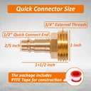 Hose Quick Connector Adapter Fittings, Replacement for PF247007, 1/2" Quick Connect for 3/4" RV and Marine Connect Garden Hose for Spray-away and Spray-port, Brass Adapter with PTEE Tape