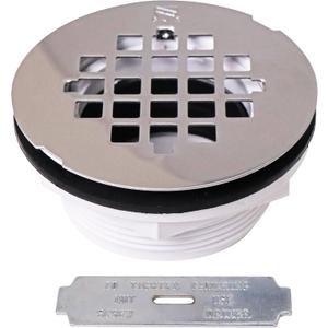 Westbrass D206P-26 2" No-Caulk PVC Compression Shower Drain with 4-1/4" Round Grid Cover, Polished Chrome