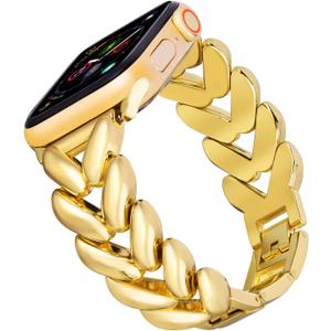 VISOOM Gold Bracelet Compatible for Series 10/9/8 Gold Apple Watch Band 41mm/40mm/38mm Series 7/SE Women Dressy Luxury Wristband Jewelry Metal Watch Strap Replacement for iWatch Series 6/5/4/3/2/1