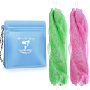 African Net Sponge Authentic - Afro Scrub Exfoliating Net Sponges with Knots - Real African Bath Sponge Washcloth for Shower - Body Exfoliator Scrubber (Green&Seawave&Camellia, Count, 3.0)