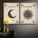 Geetery 2 Pcs Celestial Moon and Sun Wall Decor Wood Tarot Cards Boho Witchy Wall Decor Wooden Hanging Art Mystic Astrology decoration for Home Bedroom Living Room Gallery, No Frame